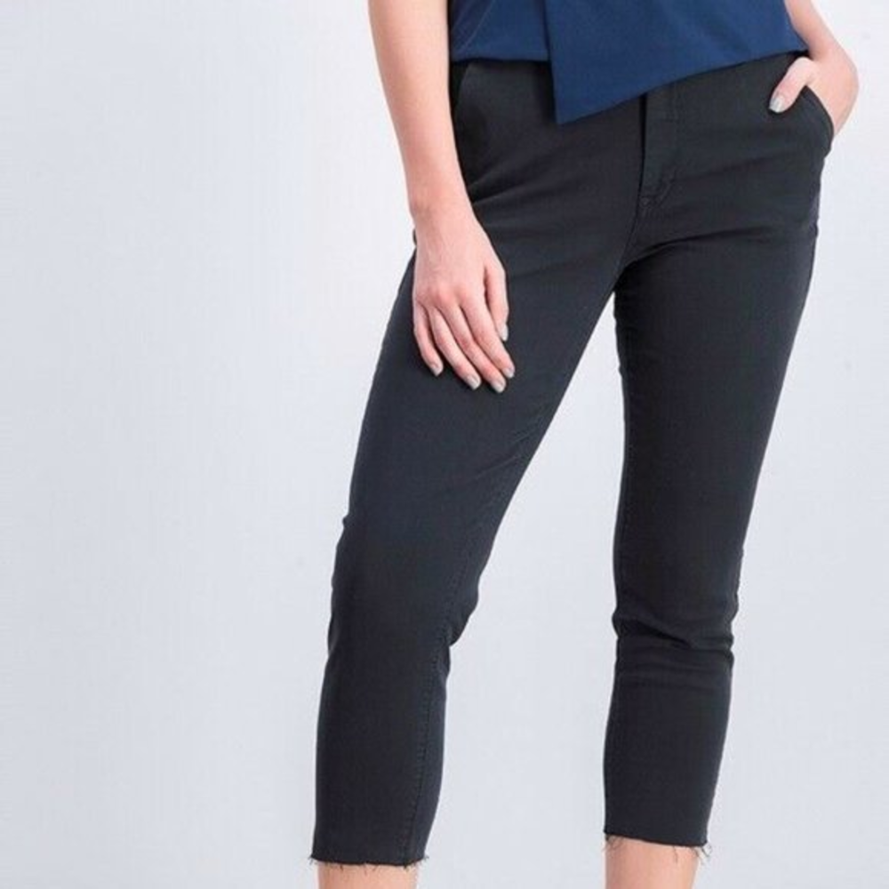 New Pistola 28 Revolve Graphite Black Twill Stretch Skinny Raw Hem Crop Pants